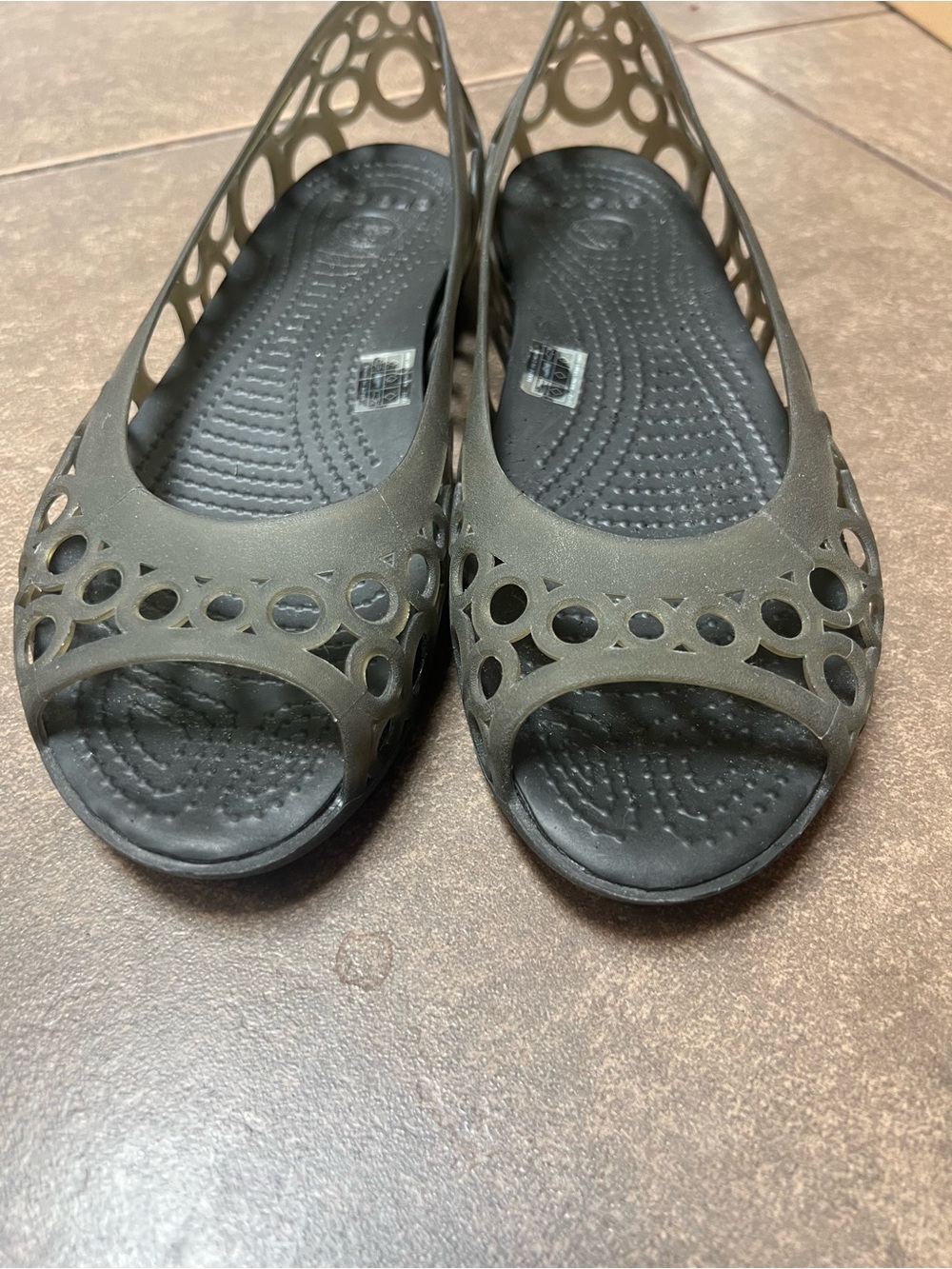 NWB Crocs Adrina Black Translucent Jelly Open Toe Ballet Flats 10